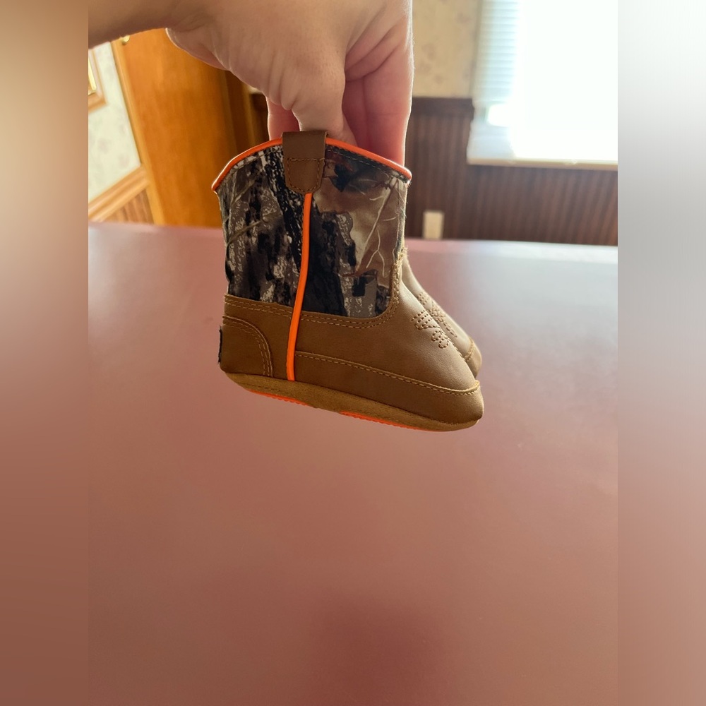 Camouflage Baby Boots with Orange Trim